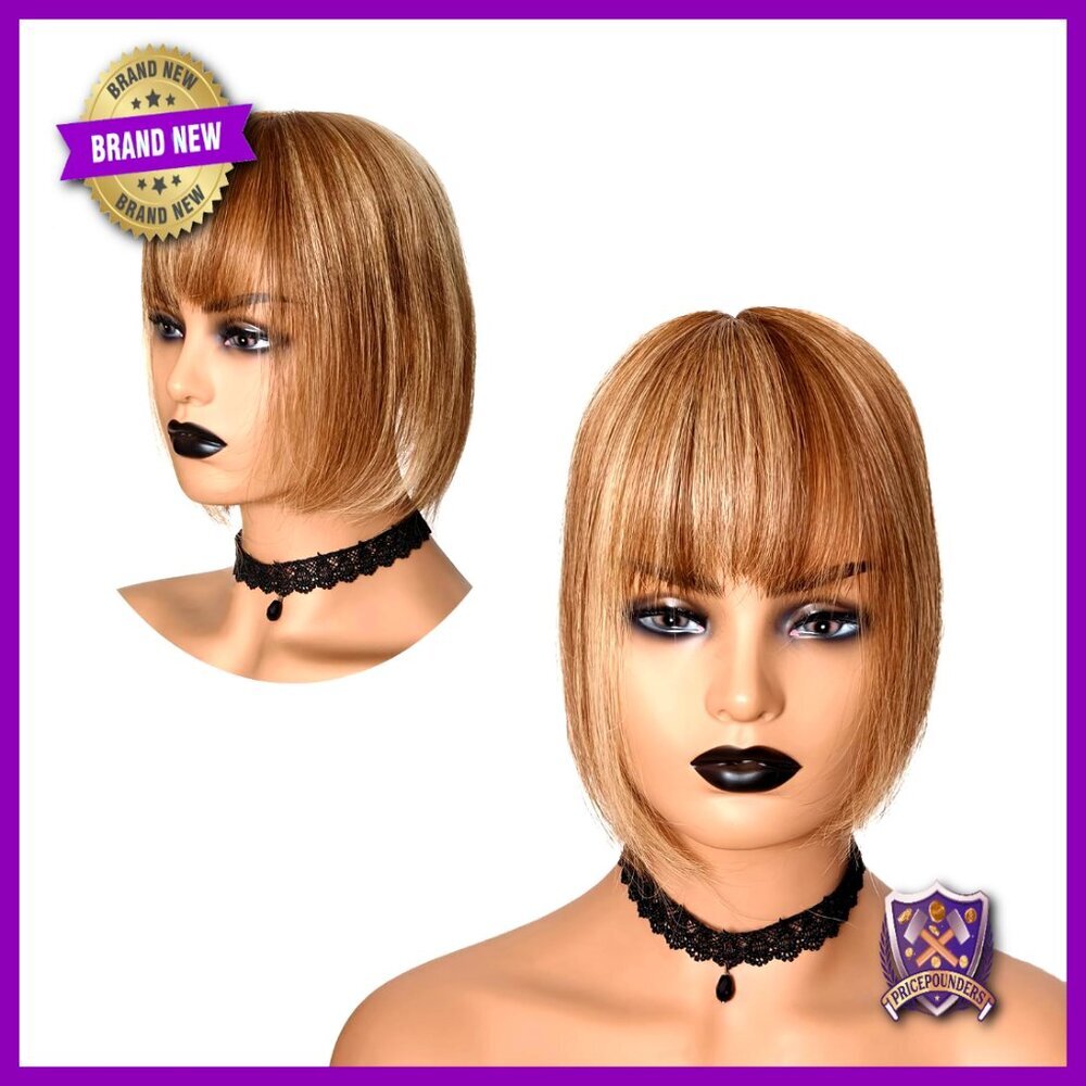 Human Hair Topper with Bangs Silk Base Hand Tied Invisible Hairline Women